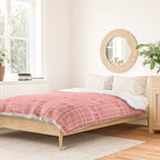 Mid Century Modern Woven Link Pattern in Pink and White Duvet Cover Gallery Image 2