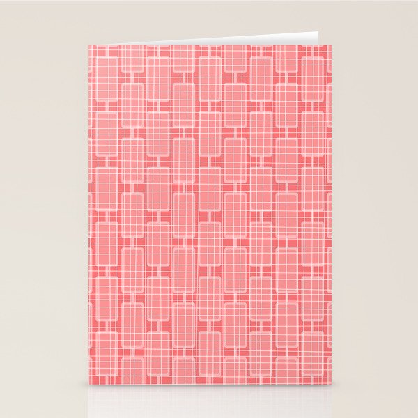 Mid Century Modern Woven Link Pattern in Pink and White Stationery Card Gallery Image 1