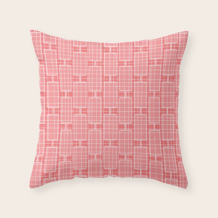 Mid Century Modern Woven Link Pattern in Pink and White Throw Pillow Gallery Image 6