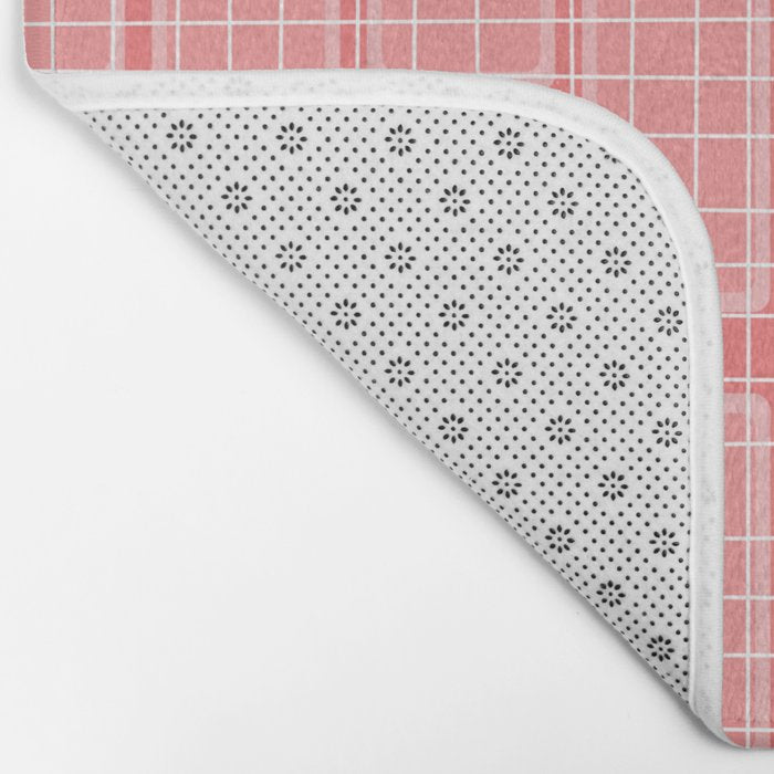 Mid Century Modern Woven Link Pattern in Pink and White Bath Mat Gallery Image 2