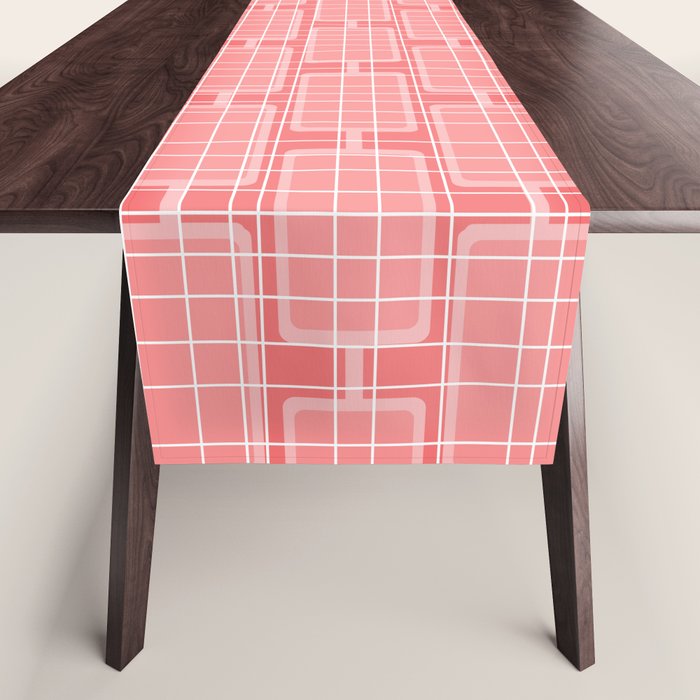 Mid Century Modern Woven Link Pattern in Pink and White Table Runner Gallery Image 1