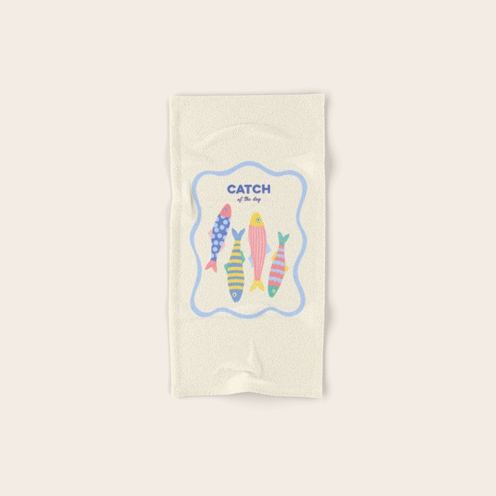  Catch of the Day - Playful Retro Sardine in fun stripes and dots Bath Towel Gallery Image 1