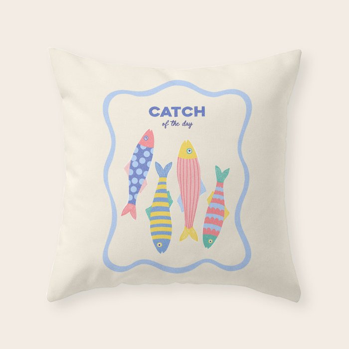  Catch of the Day - Playful Retro Sardine in fun stripes and dots Throw Pillow Gallery Image 1