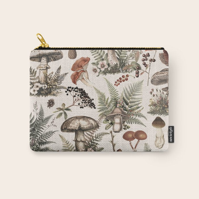 Woodland Vibes Mushroom And Fern Pattern Beige Carry All Pouch Gallery Image 1