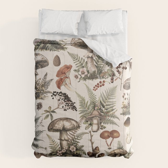 Woodland Vibes Mushroom And Fern Pattern Beige Comforter Gallery Image 6