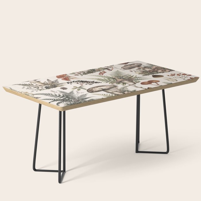 Woodland Vibes Mushroom And Fern Pattern Beige Coffee Table Gallery Image 1