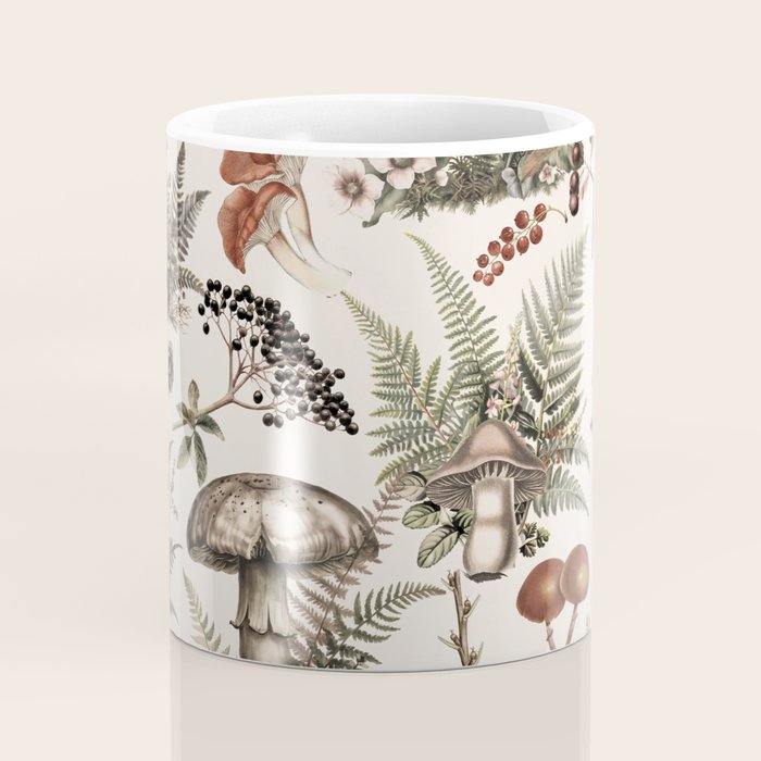Woodland Vibes Mushroom And Fern Pattern Beige Coffee Mug Gallery Image 4