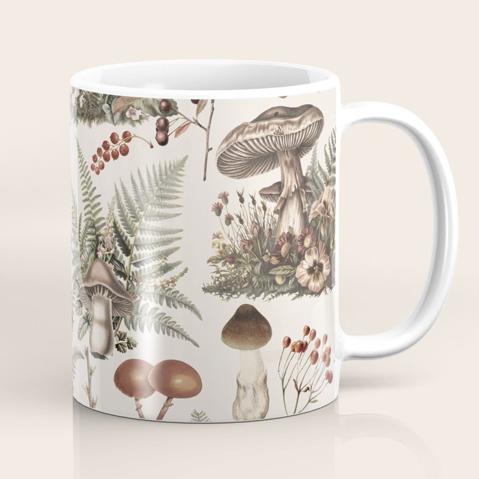 Woodland Vibes Mushroom And Fern Pattern Beige Coffee Mug Gallery Image 1