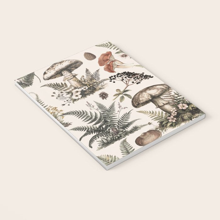 Woodland Vibes Mushroom And Fern Pattern Beige Notebook Gallery Image 3