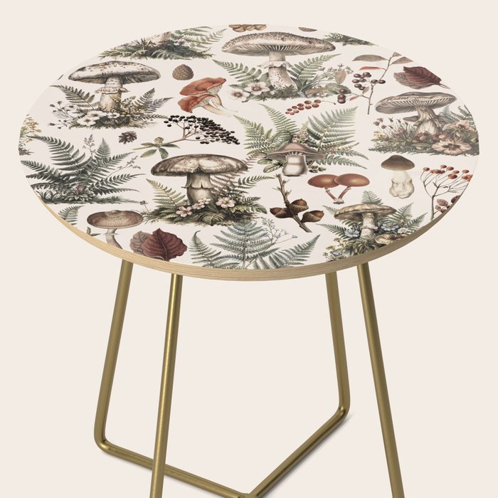 Woodland Vibes Mushroom And Fern Pattern Beige Side Table Gallery Image 2