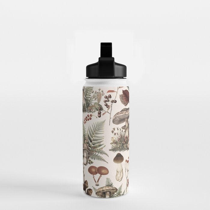 Woodland Vibes Mushroom And Fern Pattern Beige Water Bottle Gallery Image 2