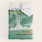 Vintage Mid Century Modern Iceland Scandinavian Travel Poster Ocean Whale Winter Village Duvet Cover Gallery Image 6