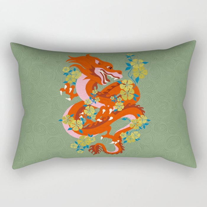 Dragon Dance Among the Blossoms Rectangular Pillow Gallery Image 2