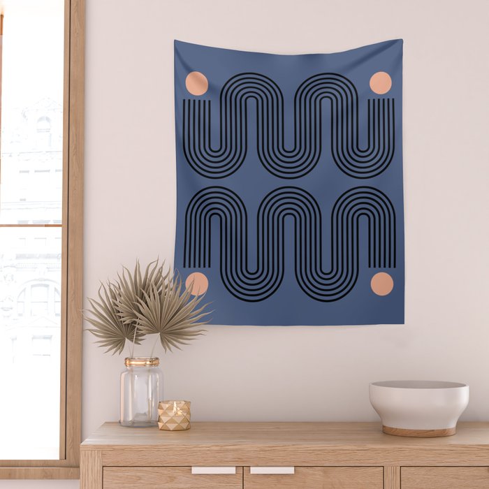 Abstraction_NEW_SUN_BLUE_LINE_POP_ART_Minimalism_0222A Wall Tapestry Gallery Image 2