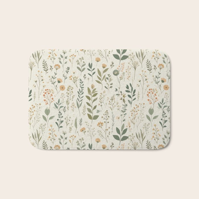 Cottagecore flowers cabincore boho botanicals sage green neutrals Bath Mat Gallery Image 1