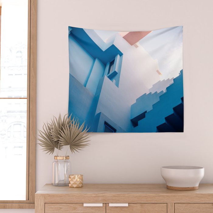 Muralla Roja blue and pink geometric walls Wall Tapestry Gallery Image 2