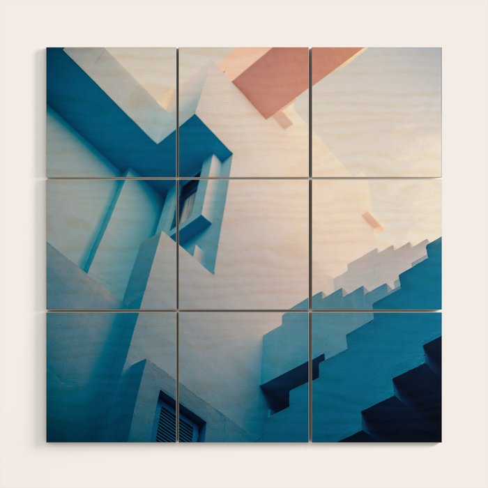 Muralla Roja blue and pink geometric walls Wood Wall Art Gallery Image 1