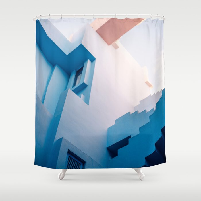 Muralla Roja blue and pink geometric walls Shower Curtain Gallery Image 1