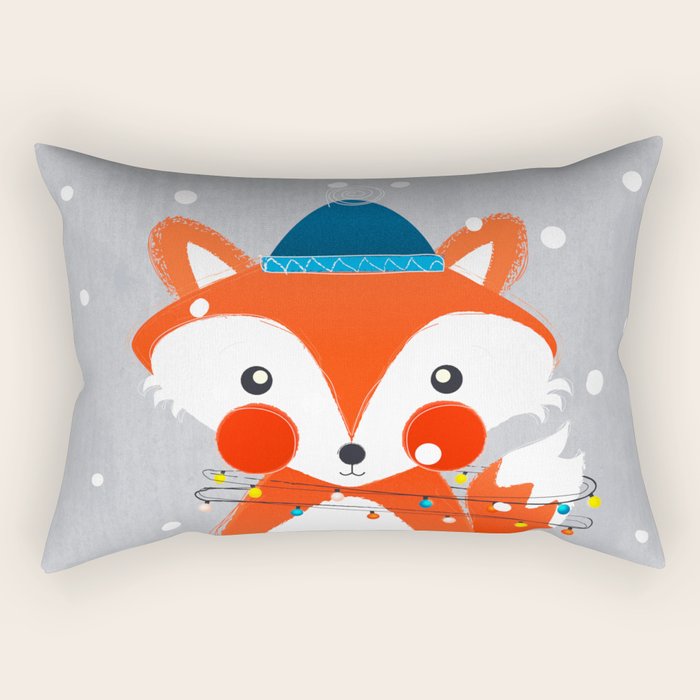 Christmas Fox with fairy lights Rectangular Pillow Gallery Image 1