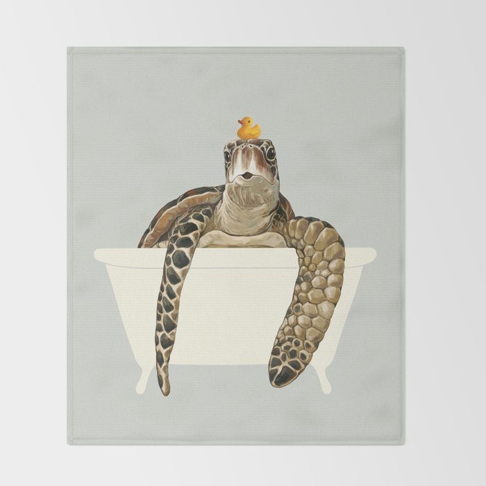 Sea Turtle in Bathtub #green Throw Blanket Gallery Image 2
