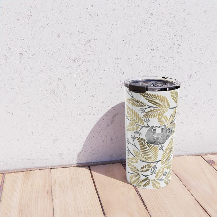 Happy Sloth - Tropical Gold Leaves Travel Mug Gallery Image 4