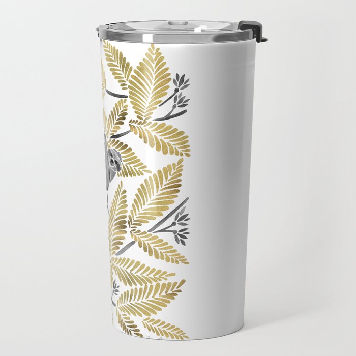Happy Sloth - Tropical Gold Leaves Travel Mug Gallery Image 2
