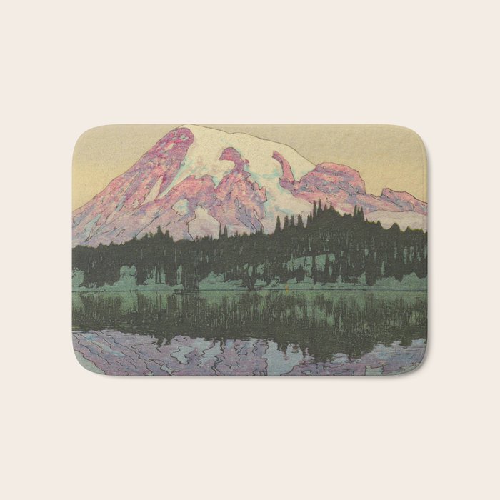 Hiroshi Yoshida Vintage Japanese Woodblock Print Reflection Lake Landscape Bath Mat Gallery Image 1