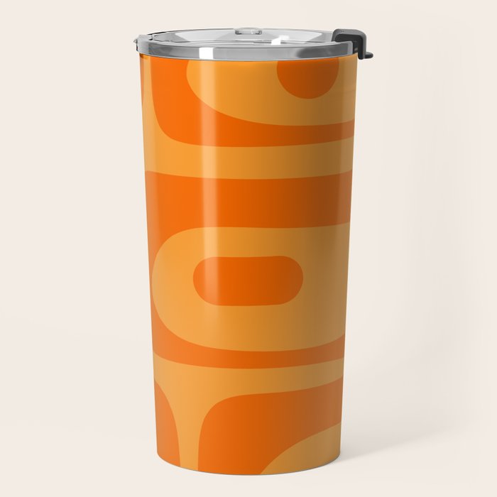 Retro Mid Century Modern Piquet Abstract Pattern in Double Orange Travel Mug Gallery Image 2