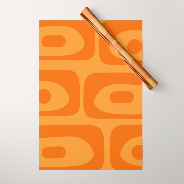 Retro Mid Century Modern Piquet Abstract Pattern in Double Orange Wrapping Paper Gallery Image 1