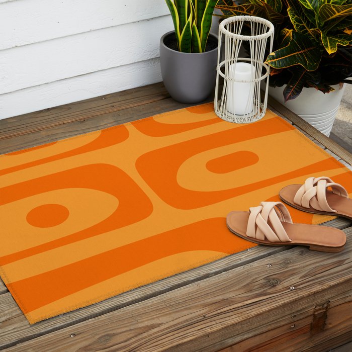 Retro Mid Century Modern Piquet Abstract Pattern in Double Orange Outdoor Rug Gallery Image 2