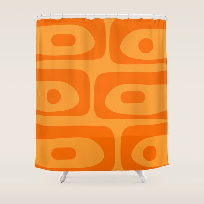 Retro Mid Century Modern Piquet Abstract Pattern in Double Orange Shower Curtain Gallery Image 1