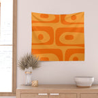 Retro Mid Century Modern Piquet Abstract Pattern in Double Orange Wall Tapestry Gallery Image 2