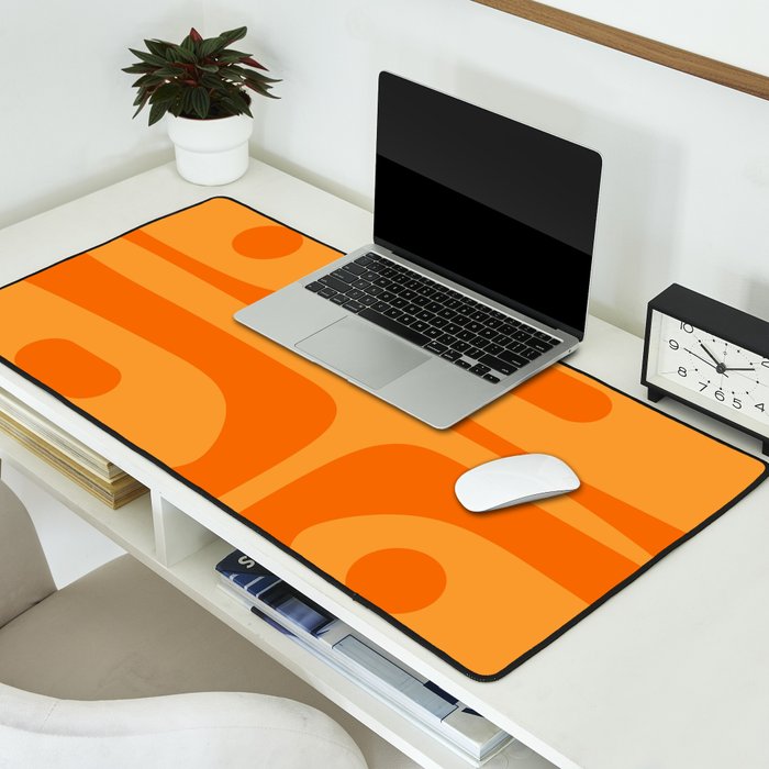 Retro Mid Century Modern Piquet Abstract Pattern in Double Orange Desk Mat Gallery Image 2