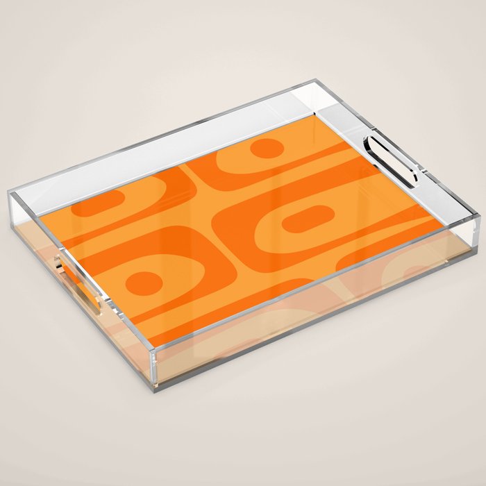 Retro Mid Century Modern Piquet Abstract Pattern in Double Orange Acrylic Tray Gallery Image 1