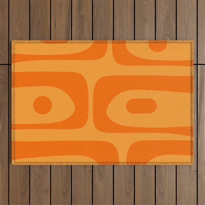 Retro Mid Century Modern Piquet Abstract Pattern in Double Orange Outdoor Rug Gallery Image 1