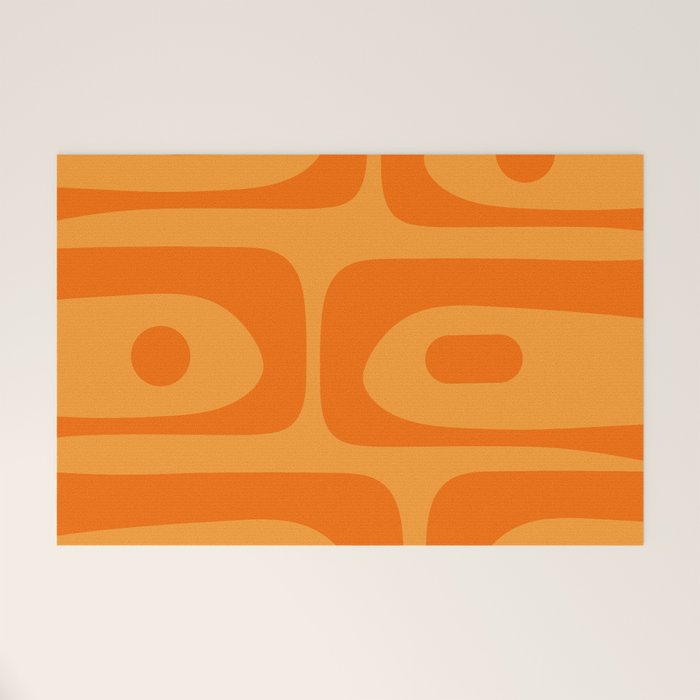 Retro Mid Century Modern Piquet Abstract Pattern in Double Orange Welcome Mat Gallery Image 1