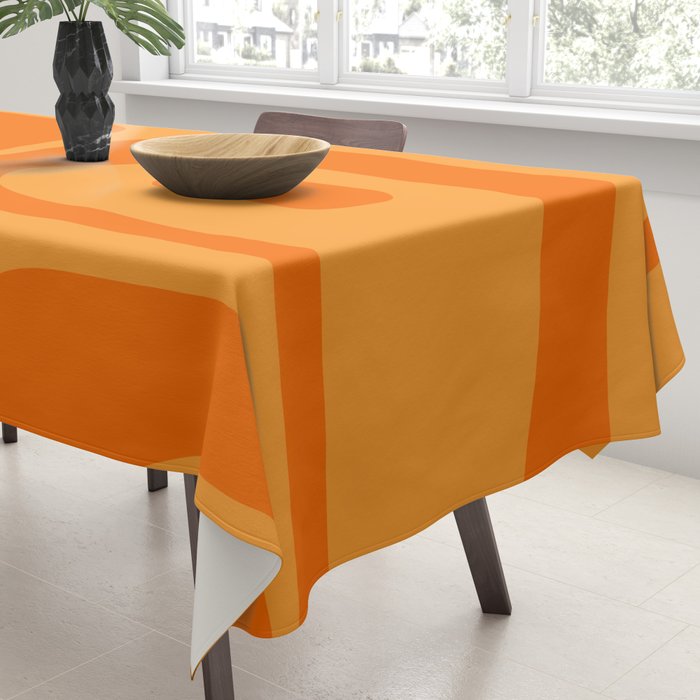 Retro Mid Century Modern Piquet Abstract Pattern in Double Orange Tablecloth Gallery Image 3