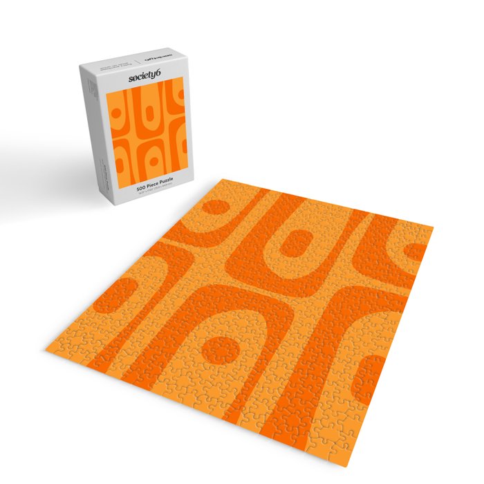 Retro Mid Century Modern Piquet Abstract Pattern in Double Orange Jigsaw Puzzle Gallery Image 2