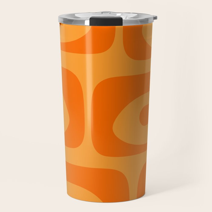 Retro Mid Century Modern Piquet Abstract Pattern in Double Orange Travel Mug Gallery Image 1