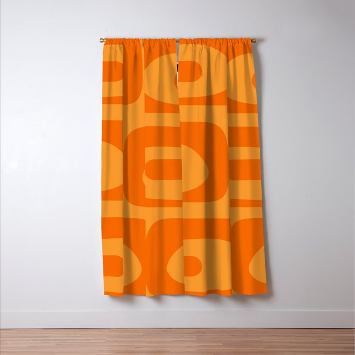 Retro Mid Century Modern Piquet Abstract Pattern in Double Orange Window Curtain Gallery Image 3