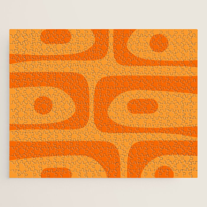Retro Mid Century Modern Piquet Abstract Pattern in Double Orange Jigsaw Puzzle Gallery Image 1