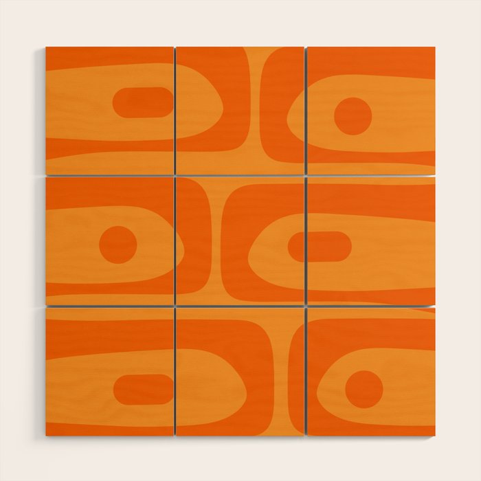 Retro Mid Century Modern Piquet Abstract Pattern in Double Orange Wood Wall Art Gallery Image 1