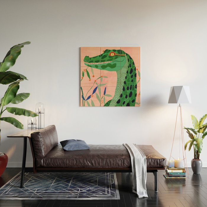 Jungle Crocodile Wood Wall Art Gallery Image 2