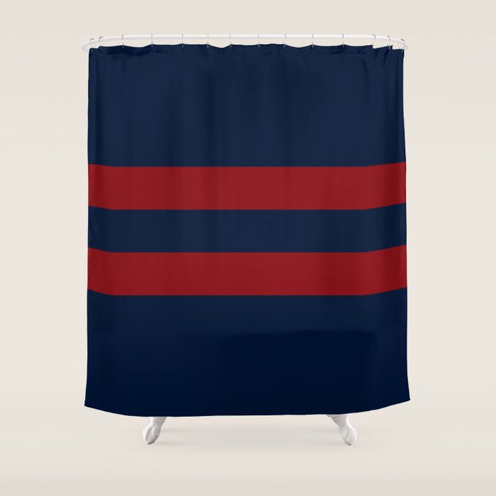 Navy Red Red Horizontal Stripes Shower Curtain Gallery Image 1
