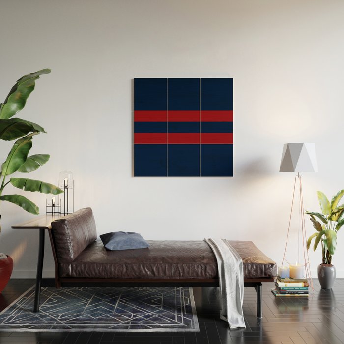 Navy Red Red Horizontal Stripes Wood Wall Art Gallery Image 2
