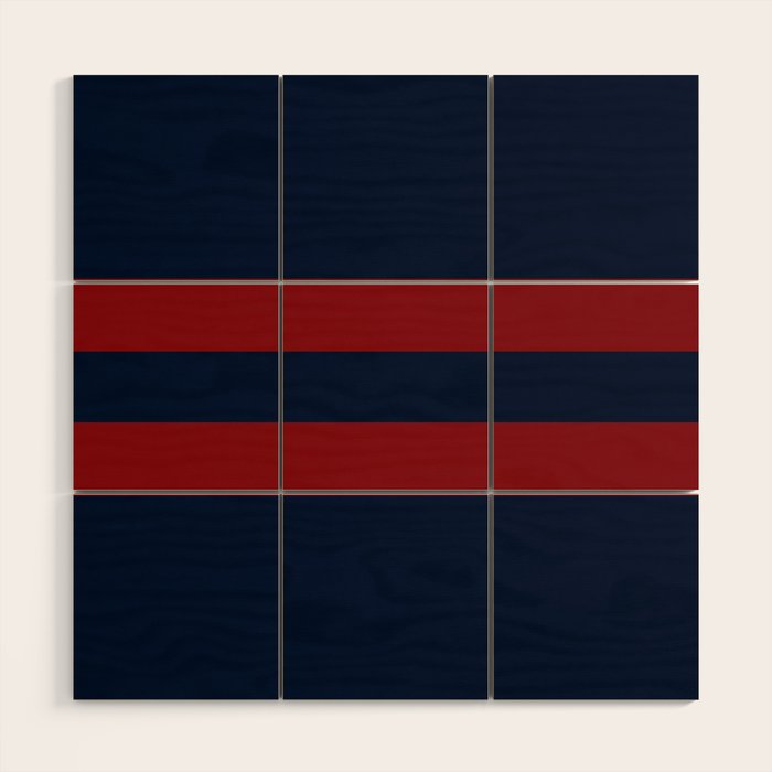 Navy Red Red Horizontal Stripes Wood Wall Art Gallery Image 1