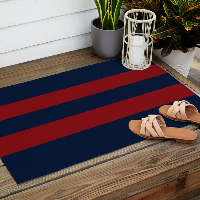 Navy Red Red Horizontal Stripes Outdoor Rug Gallery Image 2