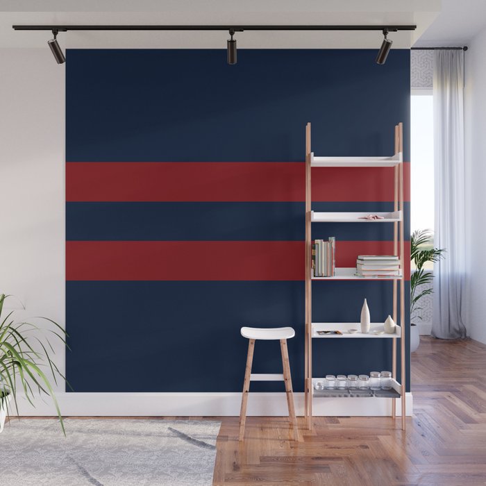 Navy Red Red Horizontal Stripes Wall Mural Gallery Image 1