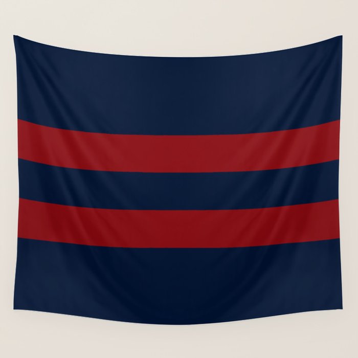 Navy Red Red Horizontal Stripes Wall Tapestry Gallery Image 1