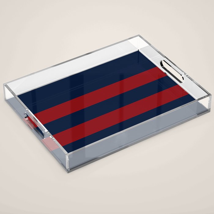 Navy Red Red Horizontal Stripes Acrylic Tray Gallery Image 1